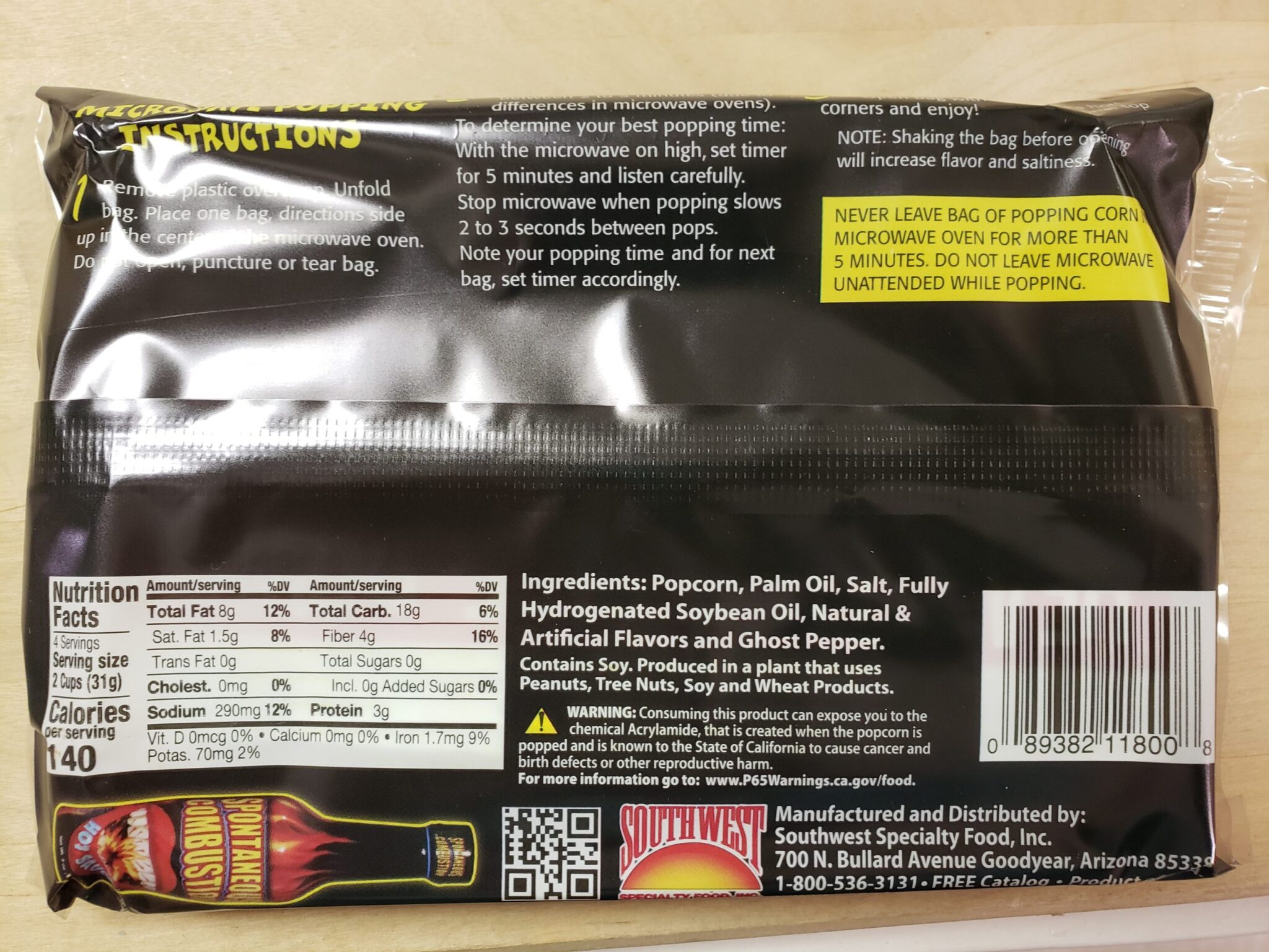 Spontaneous Combustion Ghost Pepper Microwave Popcorn Crowsnest Candy